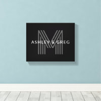 Retro Modern Name/s Editable Monogramm Schwarz & G