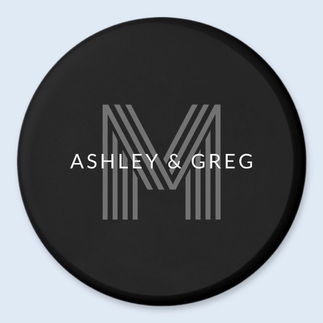 Retro Modern Name/s Editable Monogramm Schwarz & G Magnet (Von Creator hochgeladen)