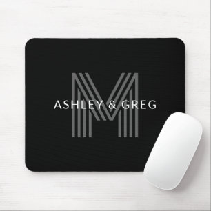Retro Modern Name/s Editable Monogramm Schwarz & G Mousepad