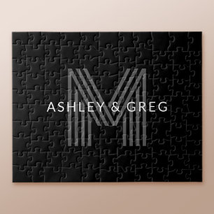 Retro Modern Name/s Editable Monogramm Schwarz & G Puzzle