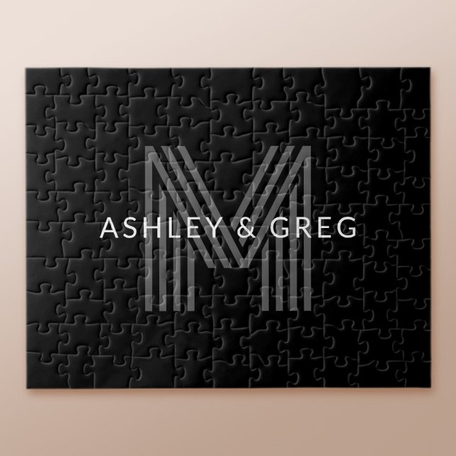 Retro Modern Name/s Editable Monogramm Schwarz & G Puzzle (Von Creator hochgeladen)