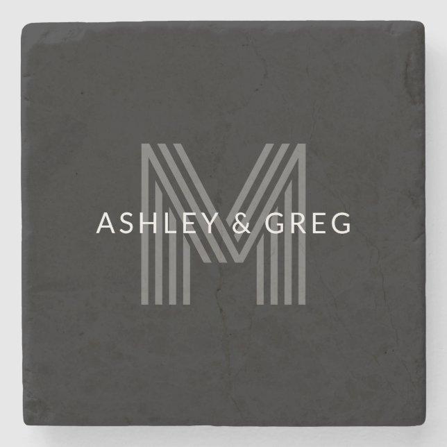 Retro Modern Name/s Editable Monogramm Schwarz & G Steinuntersetzer (Vorderseite)