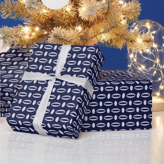 Retro Modern Navy Blue Ovals Geometrisches Muster Geschenkpapier (Feiertage)