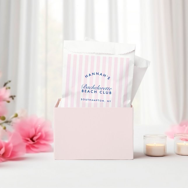 Retro Modern Navy & Pink Stripes Bachelorette Geschenktütchen (Retro Modern Navy & Pink Stripes Bachelorette Favor Bag)