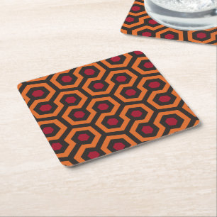 Retro Modern Orange Red Brown Hexagon Muster Rechteckiger Pappuntersetzer