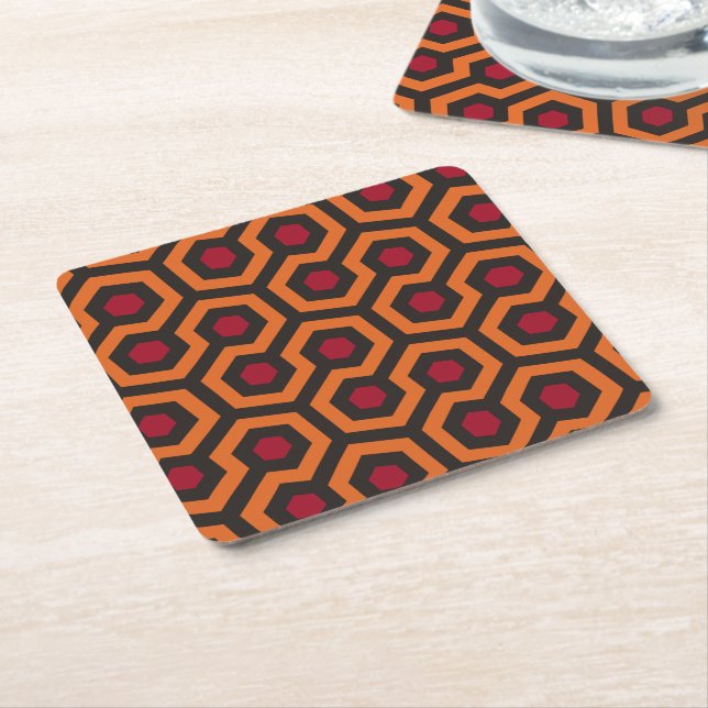 Retro Modern Orange Red Brown Hexagon Muster Rechteckiger Pappuntersetzer (angewinkelt)