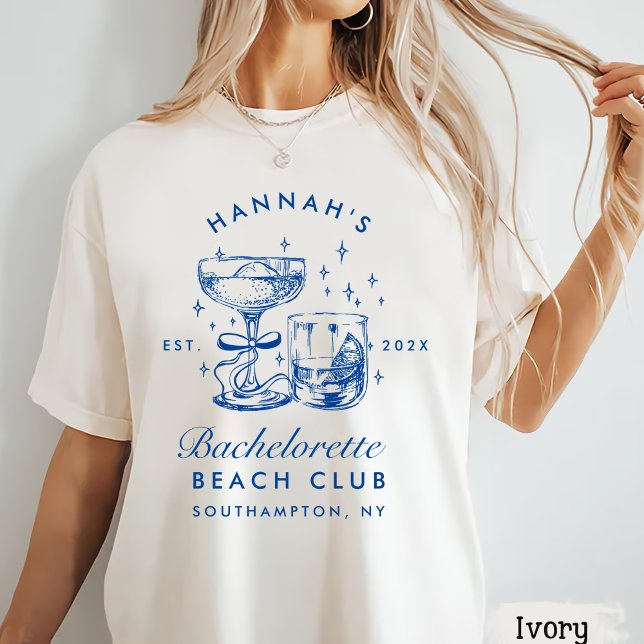 Retro Modern Pink & Blue Bachelorette Weekend T-Shirt (Von Creator hochgeladen)