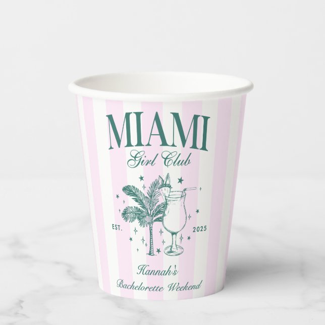 Retro Modern Pink & Green Miami Junggeselinnen-Abs Pappbecher (Vorderseite)