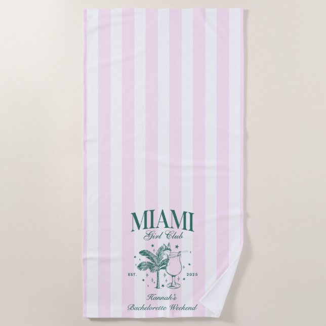 Retro Modern Pink & Green Miami Junggeselinnen-Abs Strandtuch (Vorderseite)
