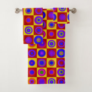 Retro Modern Polka Dots Circles Op Art 1970s Badhandtuch Set