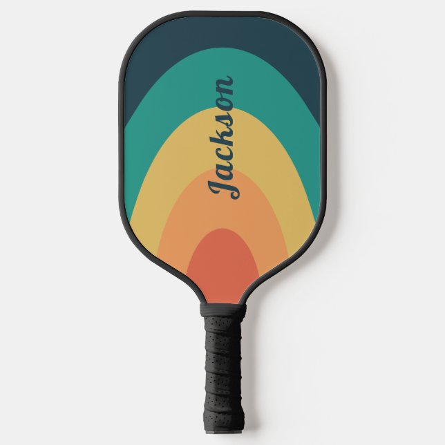 Retro Modern Rainbow Arch Personalisiert Pickleball Schläger (Vorderseite)