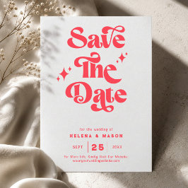 Retro Modern Red & White Wedding Save The Date