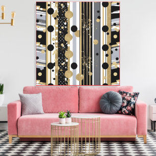 Retro-modern, Schwarz, Grau und Gold Punkte Leinwanddruck