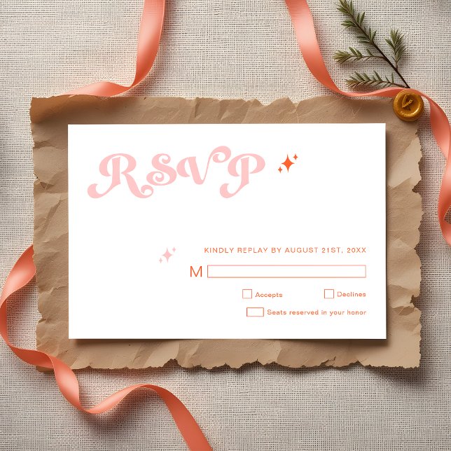 Retro Modern Script Coral Pink Wedding RSVP Cards (Von Creator hochgeladen)