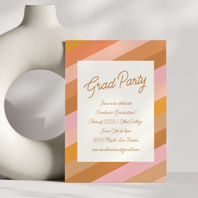 Retro Modern Script Rosa Orange Graduation Party Einladung (Von Creator hochgeladen)