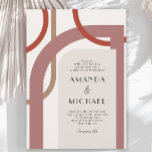 Retro Modern Simple Geometric Einladung<br><div class="desc">Diese farbenfrohe Hochzeitseinladung, die sich auf eine glamouröse Deko-Atmosphäre in zeitgenössischem Stil stützt, hat geometrisch gekrümmte Formen, die um das Textlayout der Einladung herum verwoben sind. Die Farben sind in neutralen Terrakottönen gehalten, Rost und Bräune gehalten, wobei der Text in einer neutralen, beigen Elfenbeinform gestaltet wird. Die Ergebnisse sind einzigartig...</div>