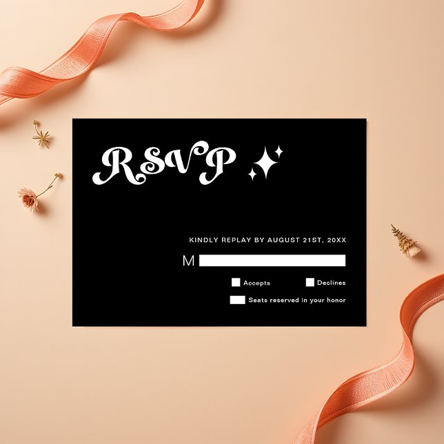 Retro Modern Sleek Black Wedding RSVP Karten (Von Creator hochgeladen)