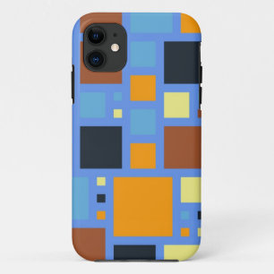 Retro Modern Squares Muster Blau Gelb Braun iPhone 11 Hülle