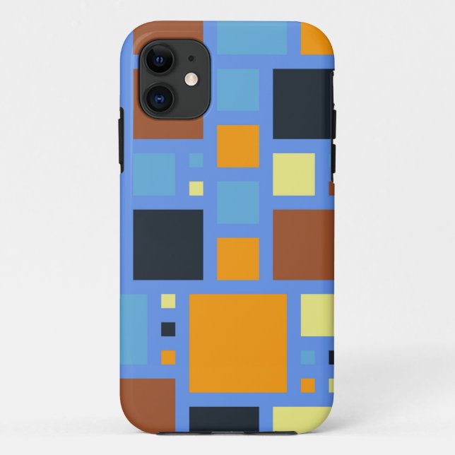 Retro Modern Squares Muster | Blau Gelb Braun Case-Mate iPhone Hülle (Rückseite)