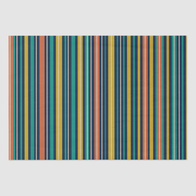 Retro Modern Stripes Blue Orange Mustard Muster Seidenpapier (Vorderseite)