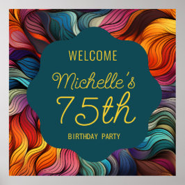 Retro Modern Teal Orange Psychedelic 75th Birthday Poster