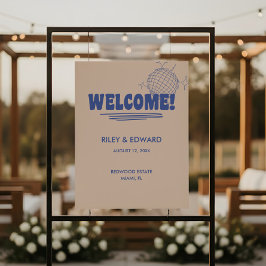 Retro Modern Typografy Disco Ball Wedding Willkomm