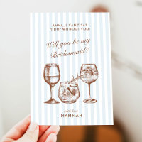 Retro Modern Vintag Blue Bridesmaid Vorschlag Card