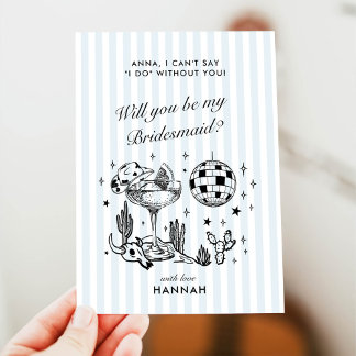 Retro Modern Vintag Blue Bridesmaid Vorschlag Card Einladung