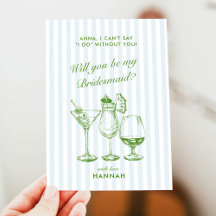 Retro Modern Vintag Blue Bridesmaid Vorschlag Card