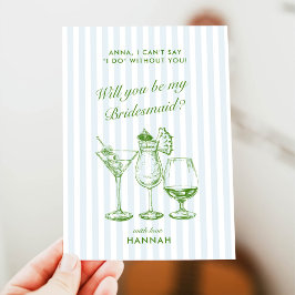 Retro Modern Vintag Blue Bridesmaid Vorschlag Card Einladung