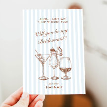 Retro Modern Vintag Blue Bridesmaid Vorschlag Card