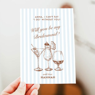 Retro Modern Vintag Blue Bridesmaid Vorschlag Card Einladung