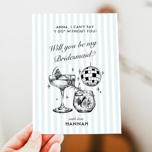 Retro Modern Vintag Blue Bridesmaid Vorschlag Card Einladung