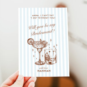 Retro Modern Vintag Blue Bridesmaid Vorschlag Card Einladung