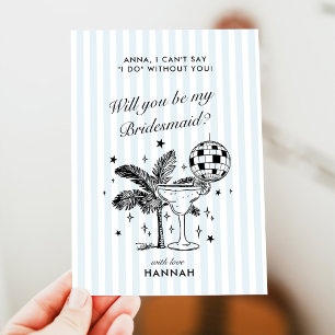 Retro Modern Vintag Blue Bridesmaid Vorschlag Card Einladung
