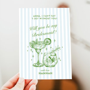 Retro Modern Vintag Blue Bridesmaid Vorschlag Card Einladung