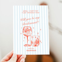 Retro Modern Vintag Blue Bridesmaid Vorschlag Card