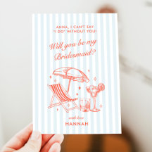 Retro Modern Vintag Blue Bridesmaid Vorschlag Card