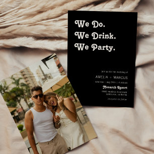 Retro modern wir trinken wir Party Hochzeit Einladung