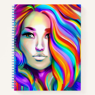 Retro Modern Woman mit Rainbow Hair Journal Notizbuch