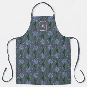 Retro moderne blaue Daisy-Monogramm-Mood Cottageco Schürze