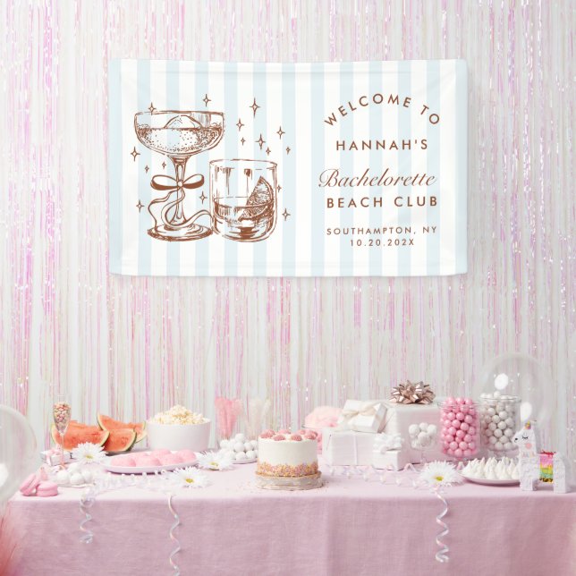 Retro-moderne blaue und braune Junggesellinnen-Abs Banner (Party)