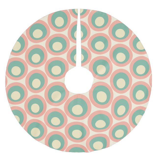 Retro Moderne Dots Creme Mint Aquamarin Blush Polyester Weihnachtsbaumdecke (Vorderseite)