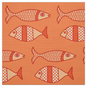 Retro moderne Fische, helle korallenrote Orange u. Stoff