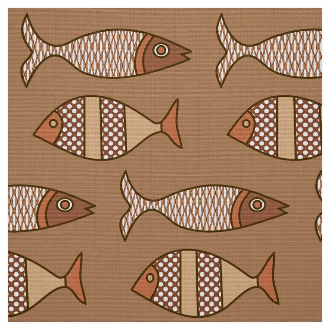 Retro moderne Fische, TAN, beige und hellbraun Stoff (Muster)