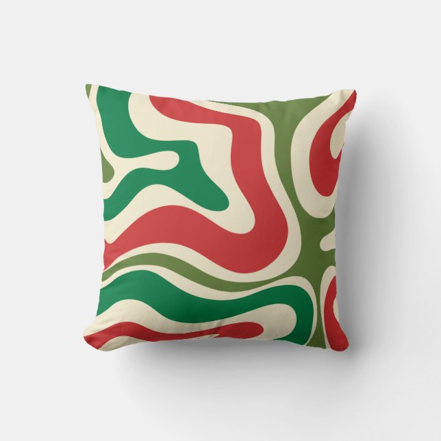 Retro Moderne Flüssigkeit Swirl Weihnachten Abstra Kissen (Vorderseite)