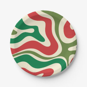 Retro Moderne Flüssigkeit Swirl Weihnachten Abstra Pappteller