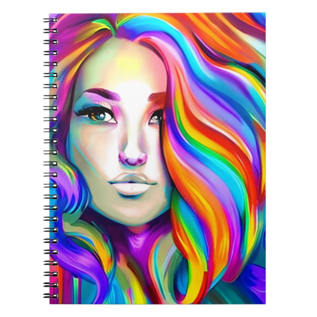Retro Moderne Frau mit Regenbogenhaar Notizblock (Vorderseite)