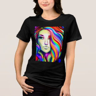 Retro Moderne Frau mit Regenbogenhaar Tri-Blend Shirt
