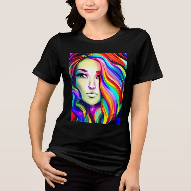 Retro Moderne Frau mit Regenbogenhaar Tri-Blend Shirt (Vorderseite)